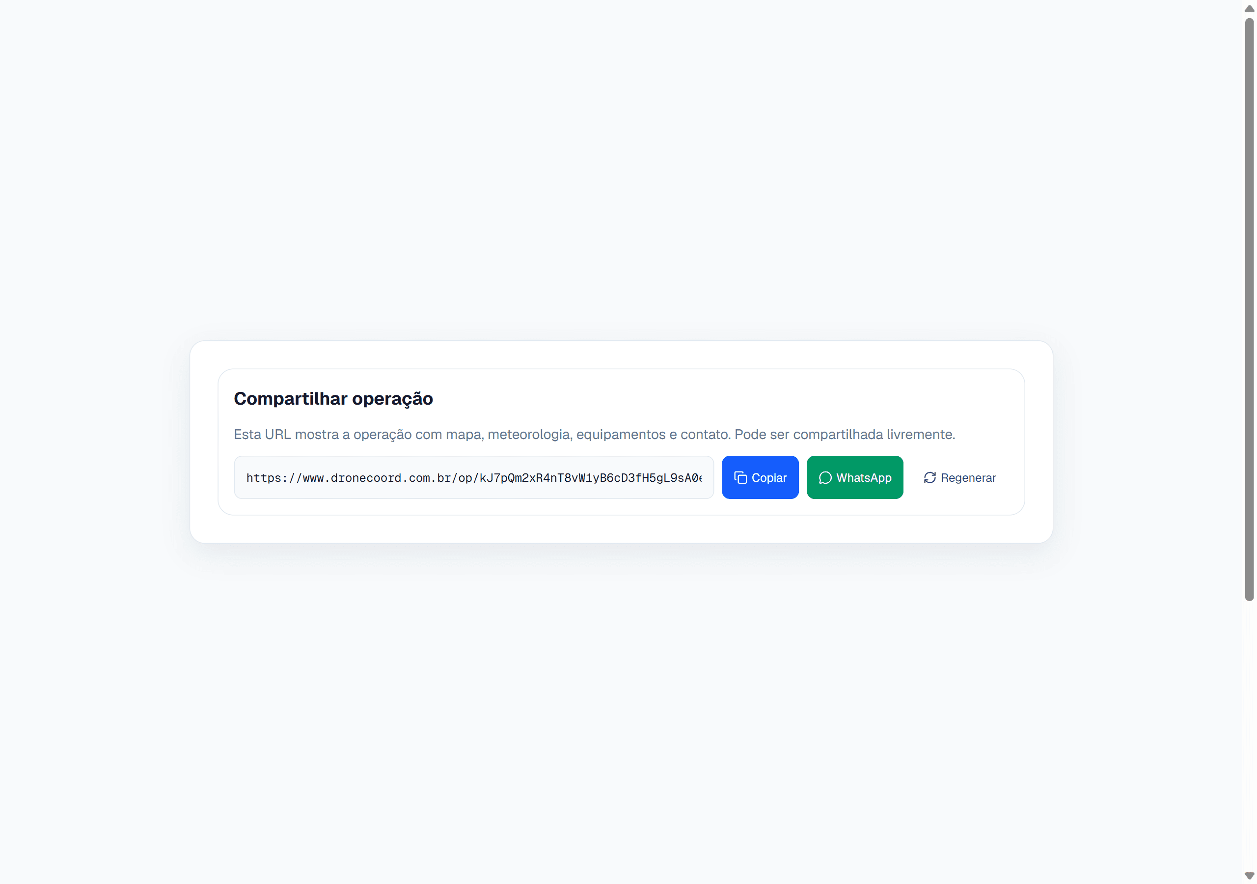 Botão de compartilhar com o link público da operação gerado.